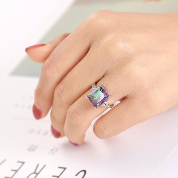 Rainbow radiant cut RING - Silver - CZs - size 7 - Picture 3 of 6